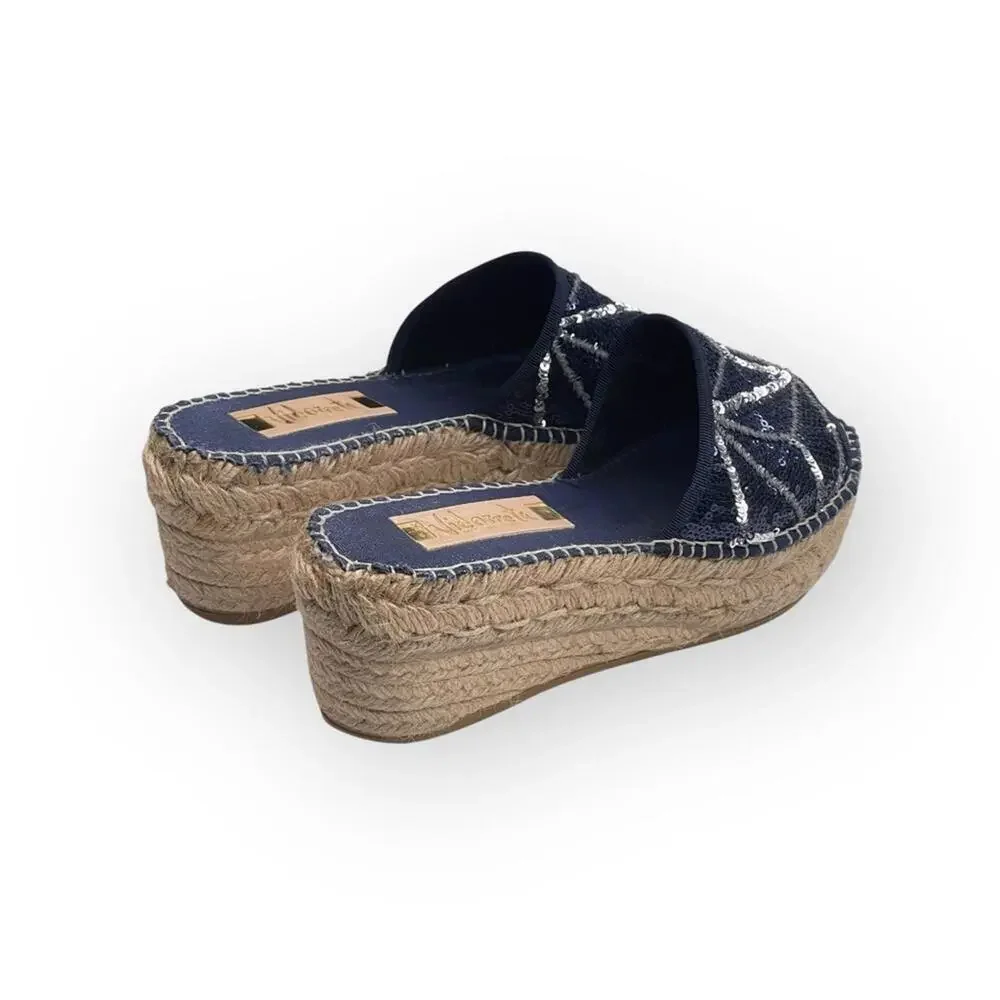 Vidorreta ☀︎︎ Handmade Starburst Sequin Platform Espadrille Sandals ☀︎︎ Navy 37